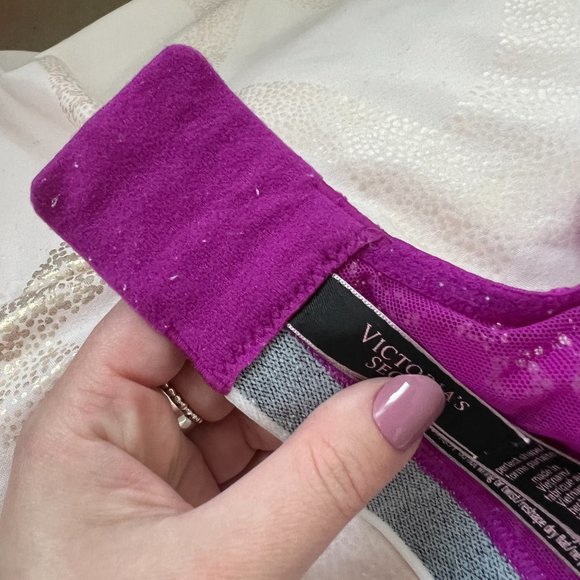 Victoria’s Secret Perfect Shape Logo Lace Bra deep pink purple size 34 DDD / 34F - Picture 12 of 13